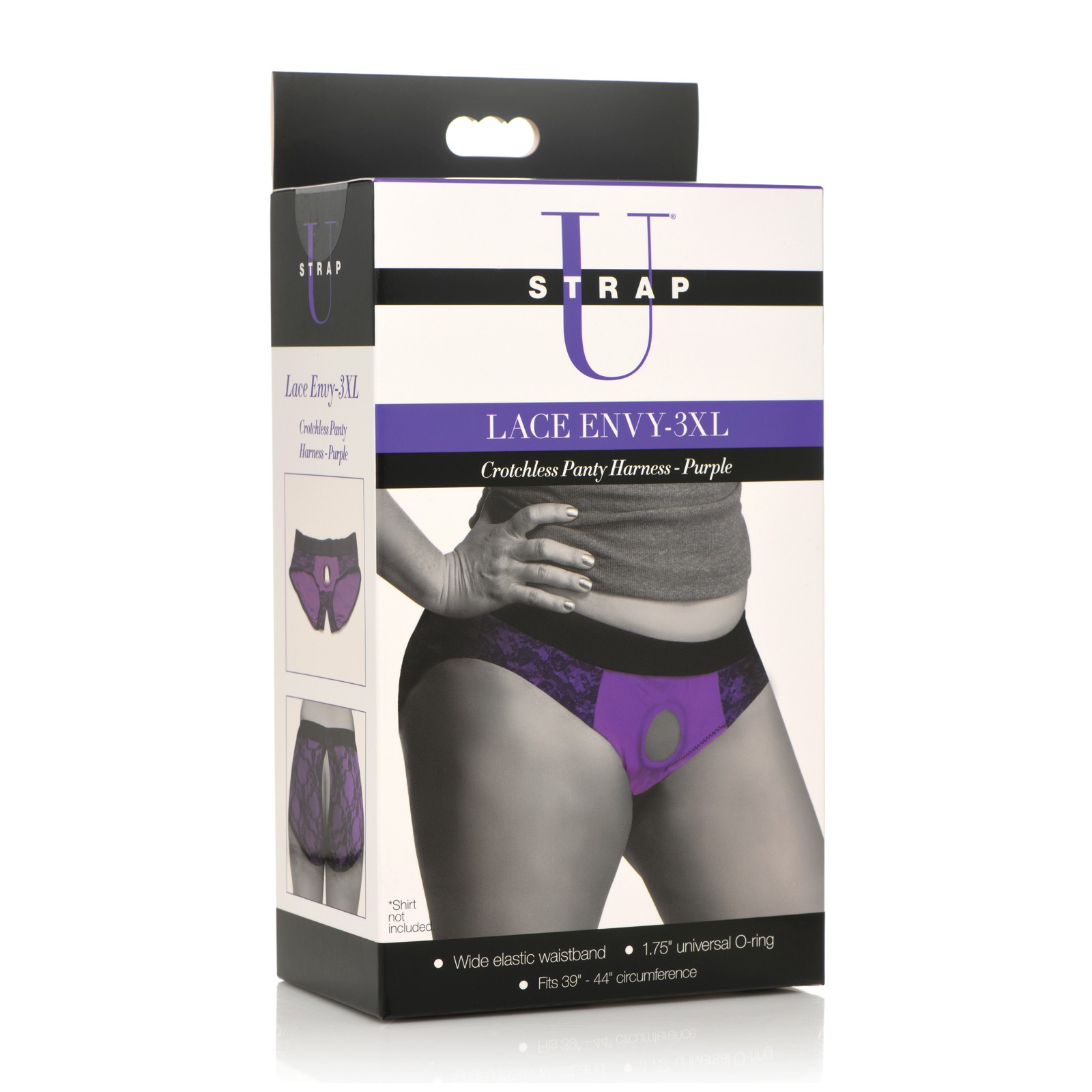 Arnés de Panty Crotchless Strap U Lace Envy en Púrpura para Placer Sin Restricciones