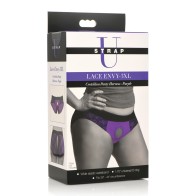 Strap U Lace Envy Crotchless Panty Harness in Purple for Unrestricted Pleasure