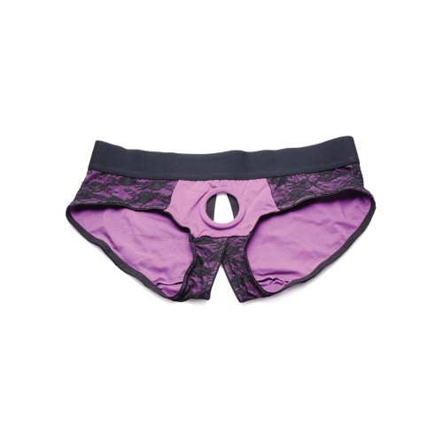 Strap U Lace Envy Crotchless Panty Harness in Purple for Unrestricted Pleasure