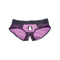 Strap U Lace Envy Crotchless Panty Harness in Purple for Unrestricted Pleasure