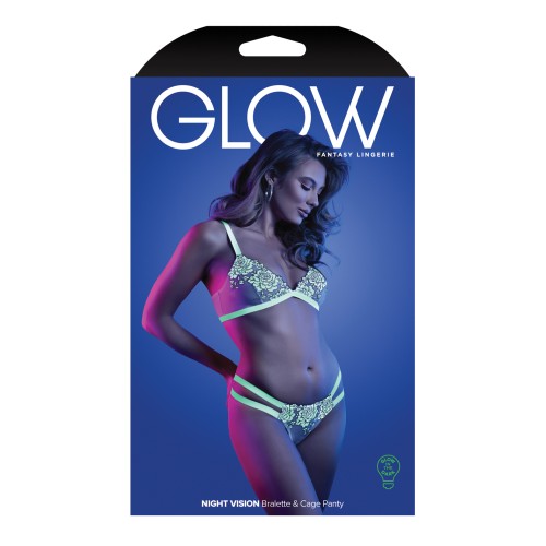 Glow Night Vision Glow In the Dark Bralette Cage Panty LXL