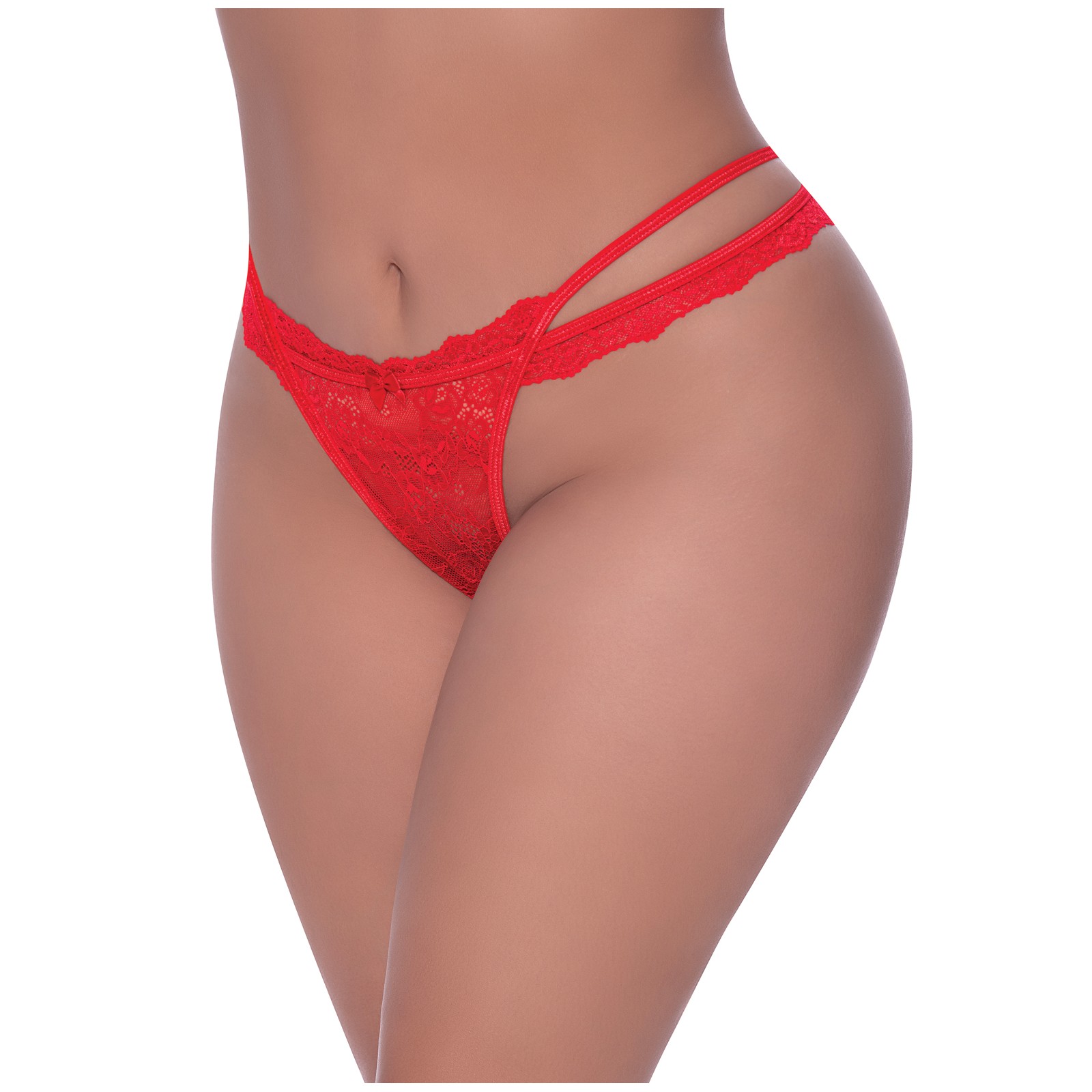 Ooh La Lace Cross Strap Split Crotch Tanga Panty in Red