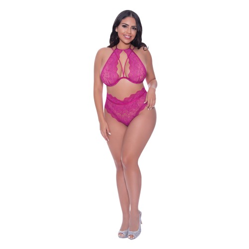 Berrylicious Lace Halter Top & Panty Set Pink QN