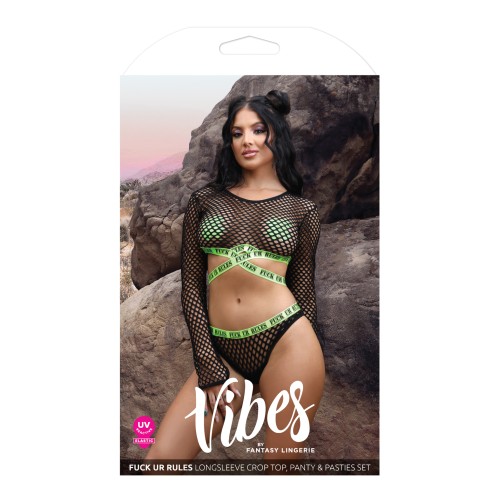 Vibes Fuck Ur Rules Long Sleeve Crop Top Set