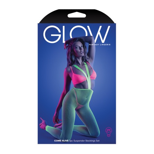 Glow Come Alive Stockings & Bra Set - UV Reactive