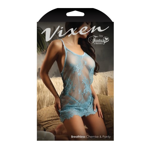 Chemise de Encaje Chantilly Vixen Breathless y Tanga - Azul L/XL