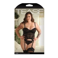 Bustier de Encaje de Pestañas Tease Parker G-String Negro