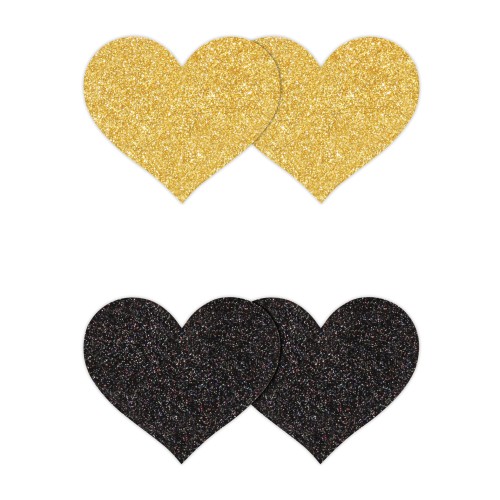 Pretty Pasties Corazones Brillantes Negro Oro - 2 Pares