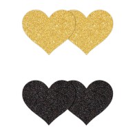 Pretty Pasties Corazones Brillantes Negro Oro - 2 Pares