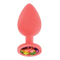 Luv Inc. Jeweled Silicone Butt Plug - Coral Large