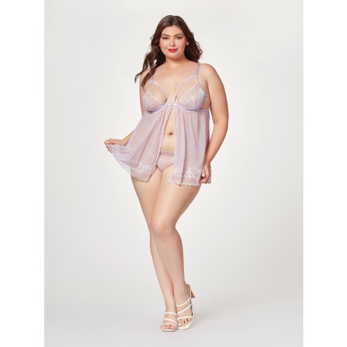 Sheer Mesh & Lace Babydoll Set in Lavender for Flirty Nights