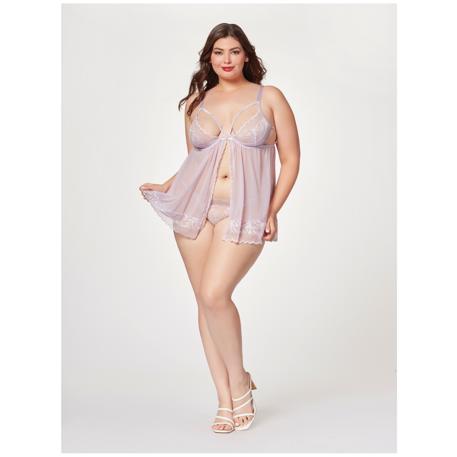 Sheer Mesh & Lace Babydoll Set in Lavender for Flirty Nights