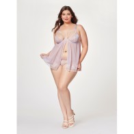 Sheer Mesh & Lace Babydoll Set in Lavender for Flirty Nights