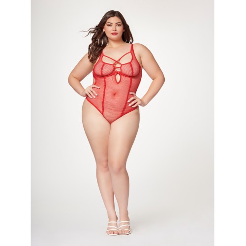 Fishnet Strappy Teddy Red 1X/2X