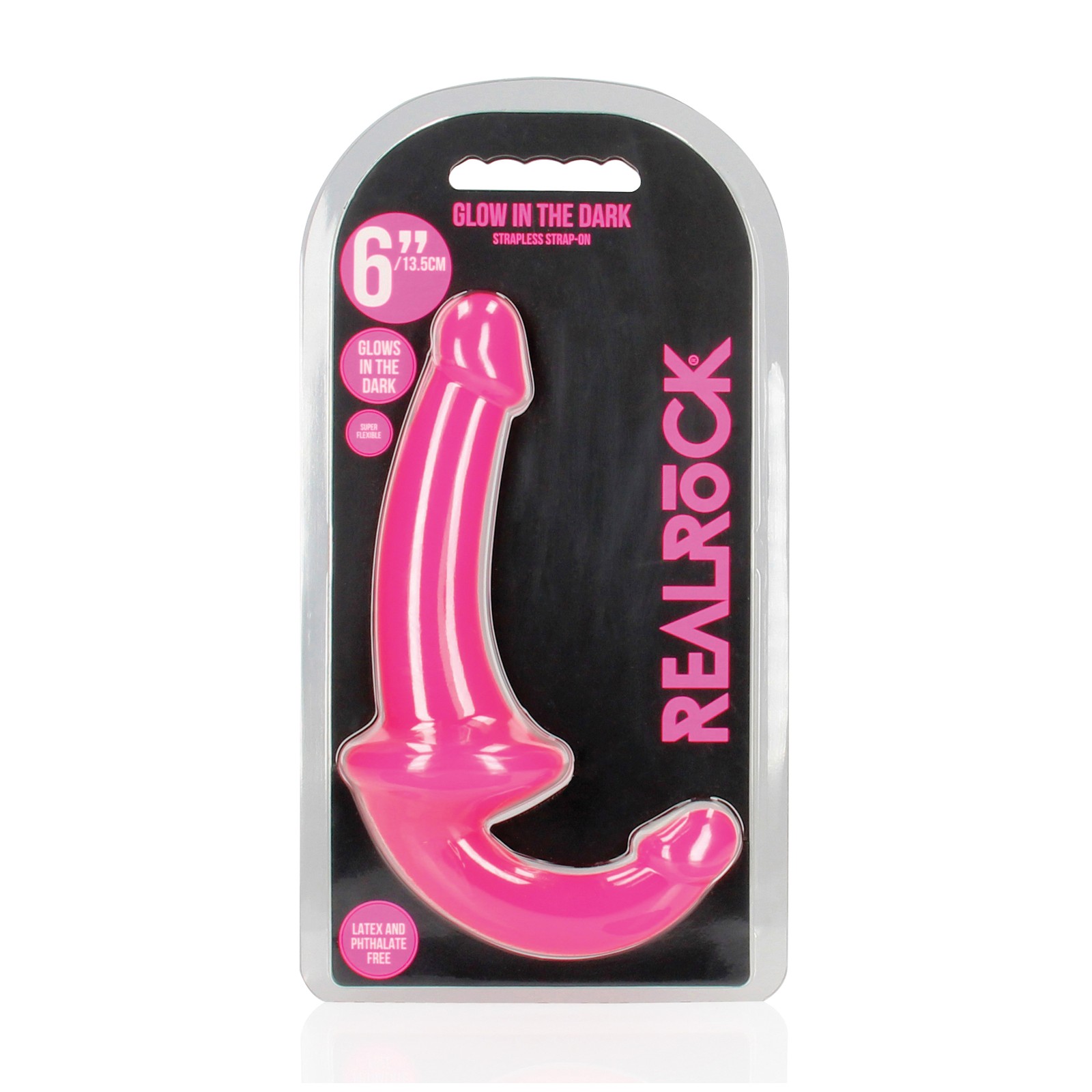 Shots RealRock Strapless Strap On Glow in the Dark - Neon Pink