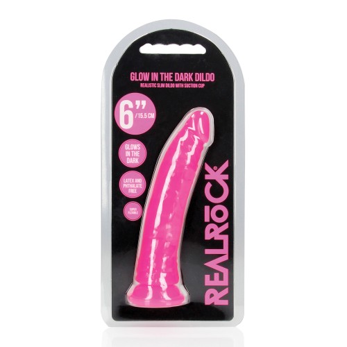 Dildo Slim que Brilla en la Oscuridad Rosa Neón