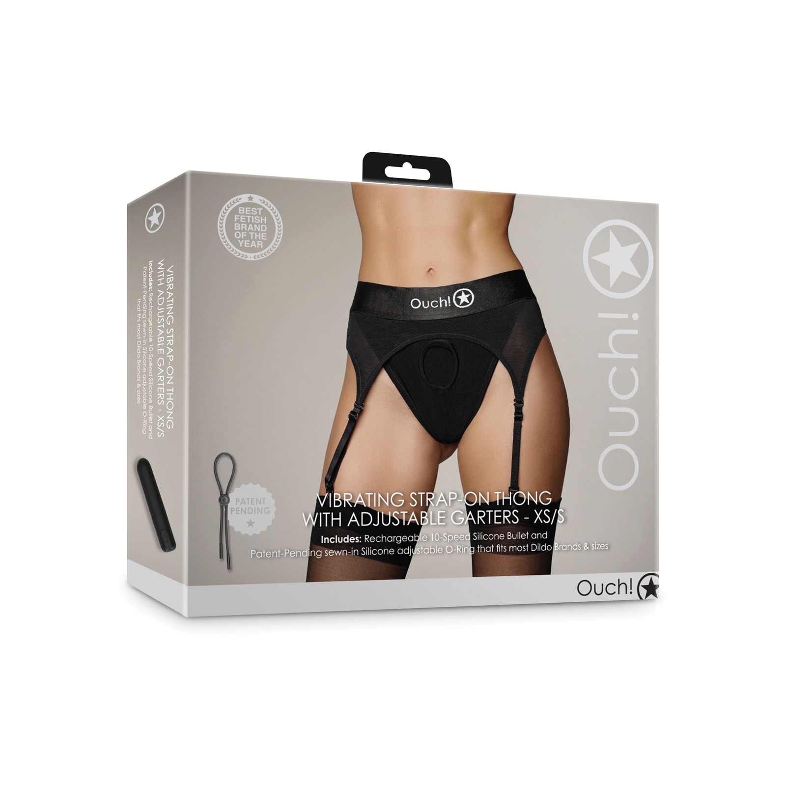 Tanga Vibrante Strap On Ouch con Garfios Ajustables - Negro XS/S