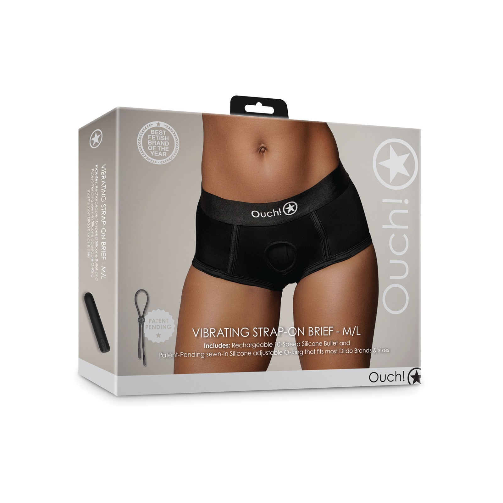 Shots Ouch Vibrating Strap-On Brief Black