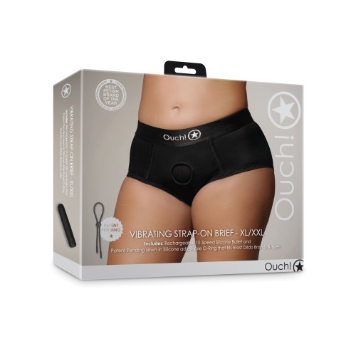 Shots Ouch Vibrating Strap-On Brief Black XL/XXL