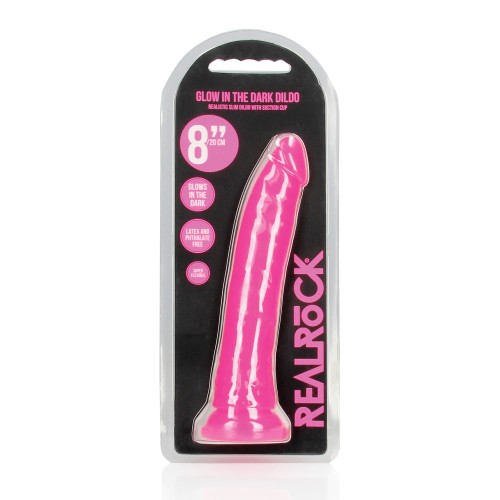 Shots RealRock 8" Slim Dildo Glow in the Dark Pink