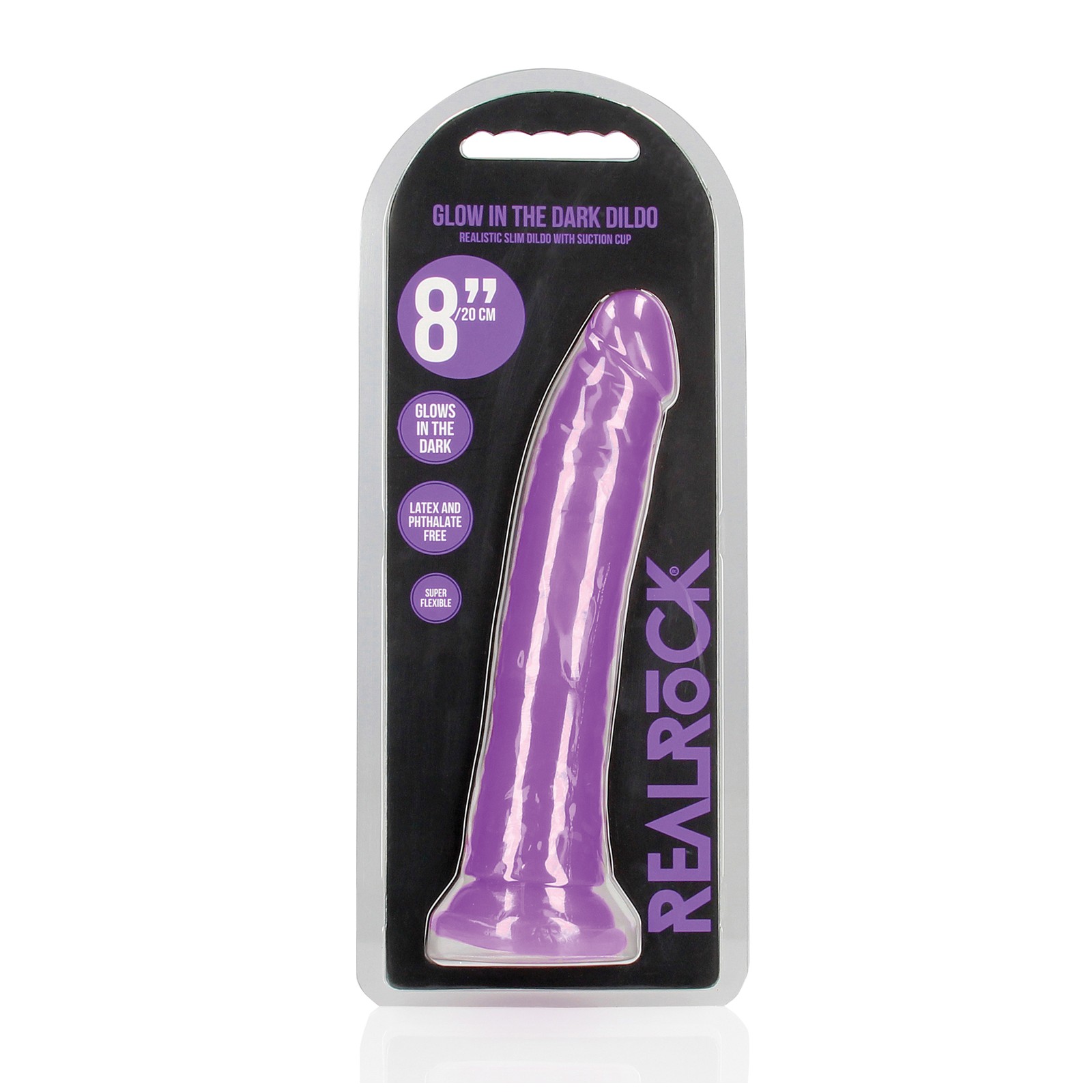 Shots RealRock Dildo Slim de 8 Pulgadas Brilla en la Oscuridad