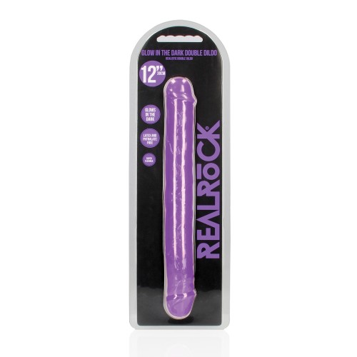 Shots RealRock Double Dong Glow in the Dark Neon Purple