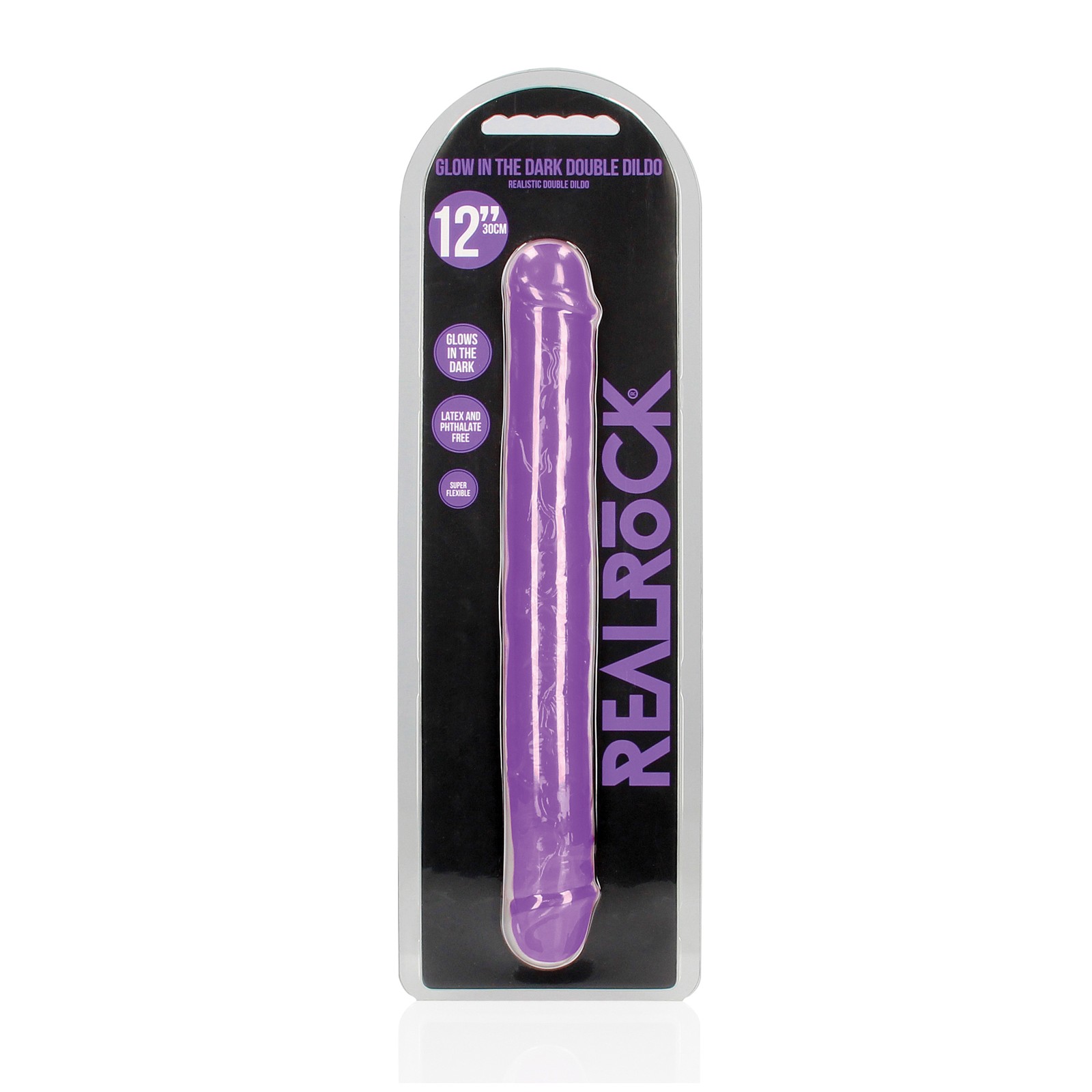 Shots RealRock Double Dong Glow in the Dark Neon Purple