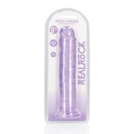 Crystal Clear 9 Inch Straight Dildo with Suction Cup - Purple