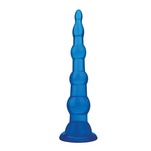 Blue Line 6.75 Inch Anal Beads with Suction Base Jelly Blue