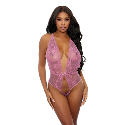 Sheer Lace Open Teddy - Pink