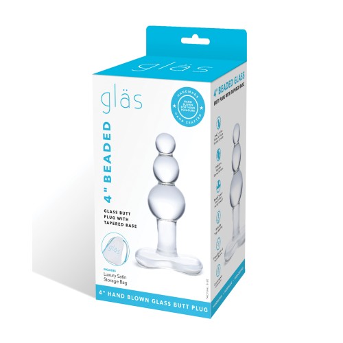 Glas 4 Inch Beaded Glass Butt Plug with Tapered Base Clear