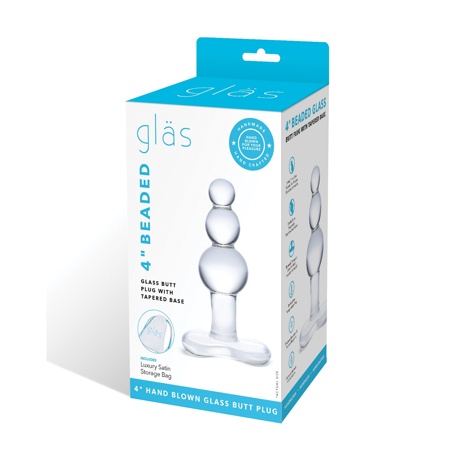 Plug Anal de Cristal Beaded de 4 Pulgadas con Base Tapered Transparente