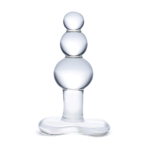 Glas 4 Inch Beaded Glass Butt Plug with Tapered Base Clear