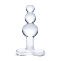 Glas 4 Inch Beaded Glass Butt Plug with Tapered Base Clear