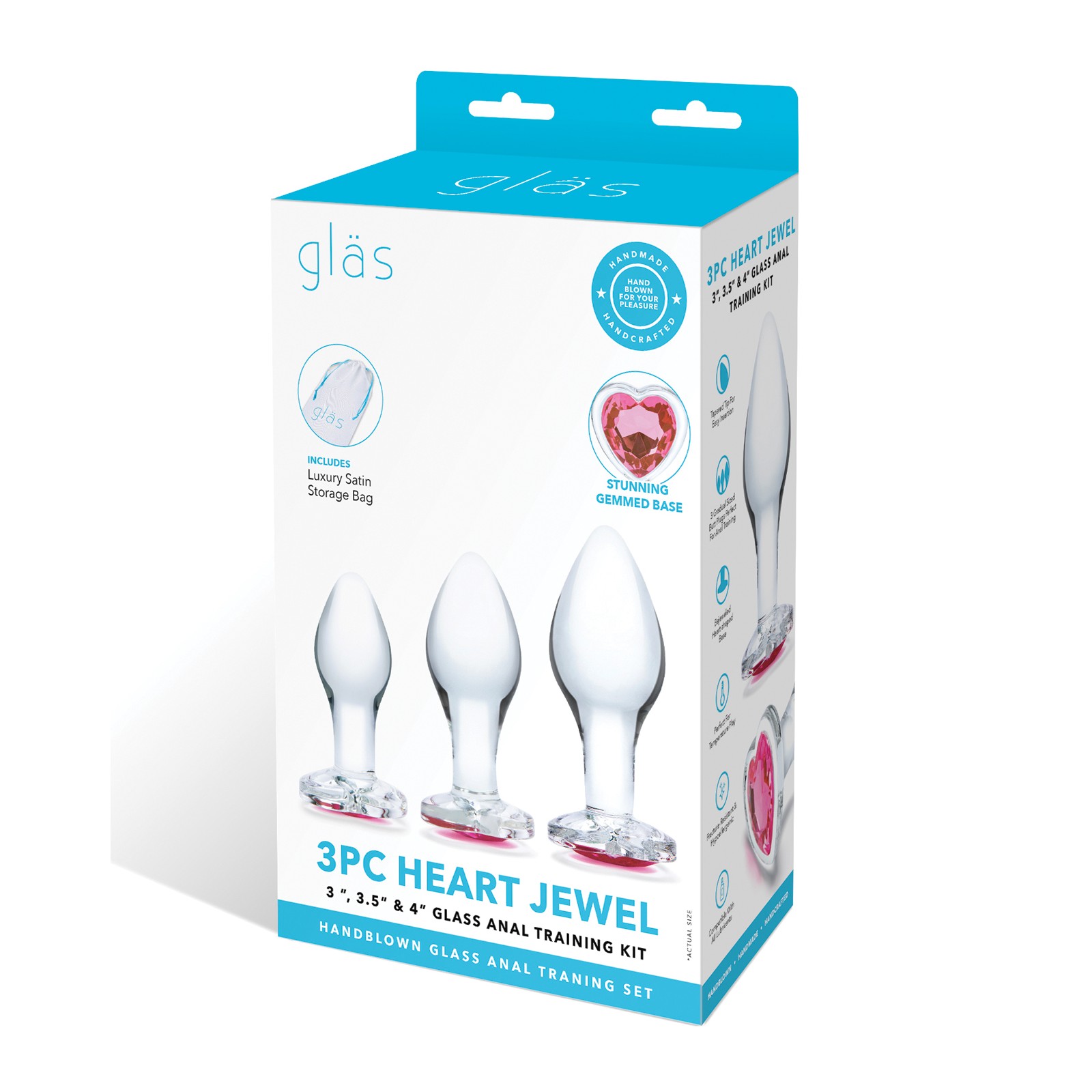 Glas 3 pc Heart Jewel Glass Anal Training Kit