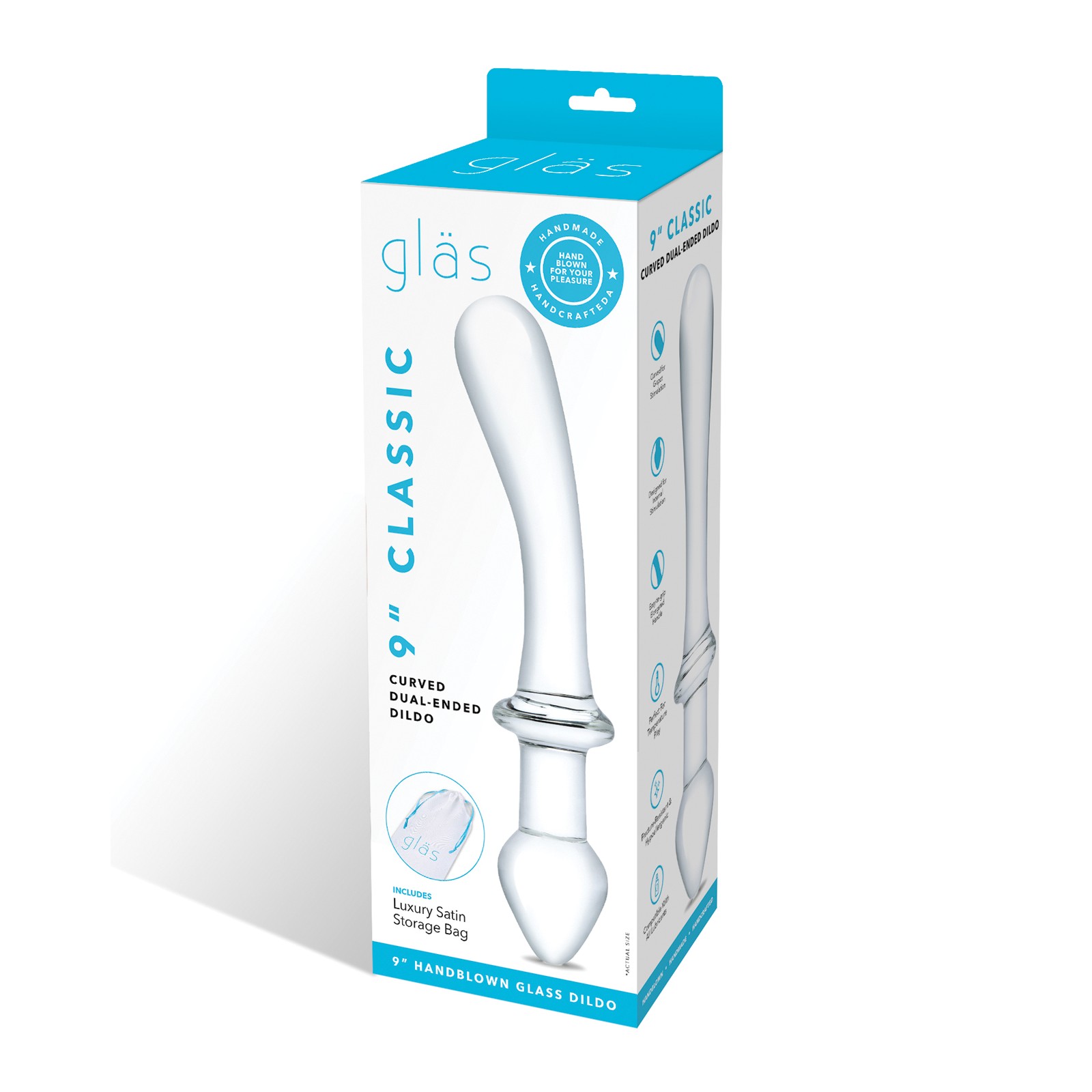 Glas 9" Classic Curved Dual Ended Dildo Clear