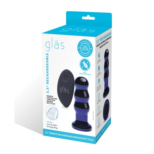 Glas 3.5 inch Vibrating Beaded Butt Plug Blue