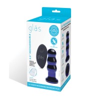 Glas 3.5 inch Vibrating Beaded Butt Plug Blue