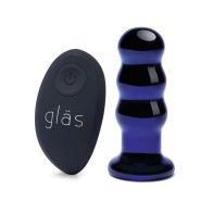 Glas 3.5 inch Vibrating Beaded Butt Plug Blue