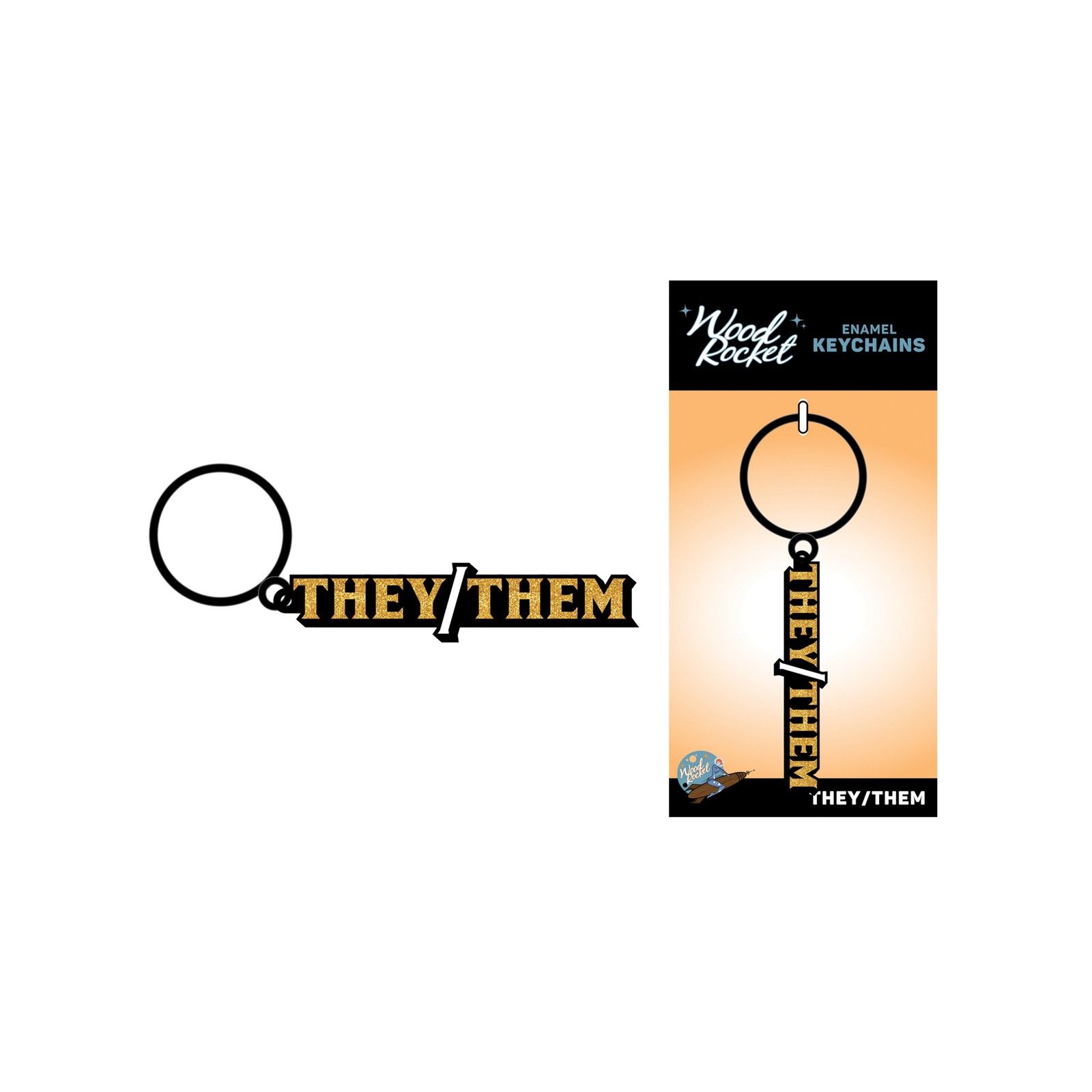 Wood Rocket They/Them Keychain Black Gold