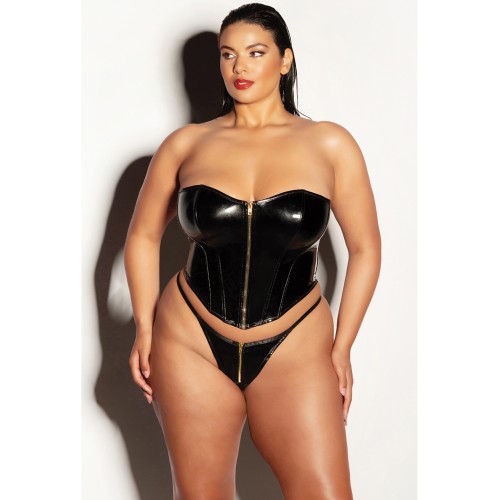 FETISH Rider Bustier de Vinilo con Cremallera Frontal y Panty - Negro 1X