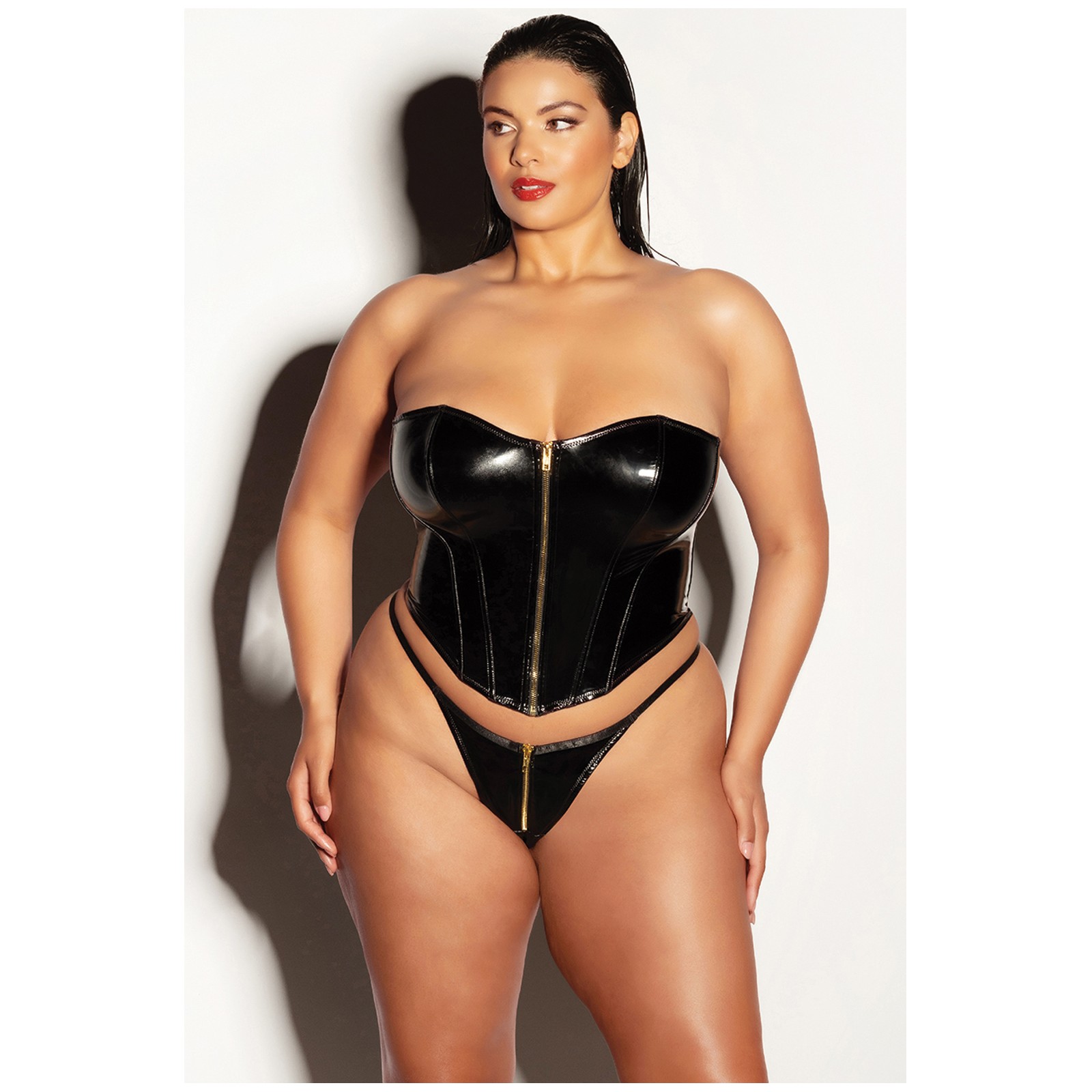 FETISH Rider Vinyl Bustier with Front Zipper & Panty - Black 1X