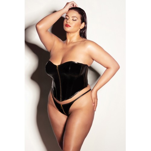 FETISH Rider Vinyl Bustier with Front Zipper & Panty - Black 1X