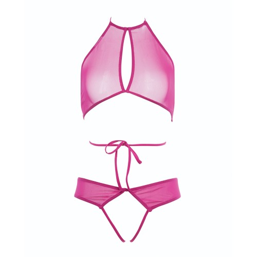 Marley Mesh Peek A Boo Set for Daring Looks - Hot Pink