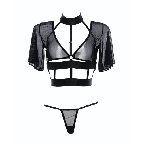 Adore Dreamer Sheer Mesh Strappy Top Thong Black OS