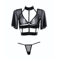 Adore Dreamer Sheer Mesh Strappy Top Thong Black OS