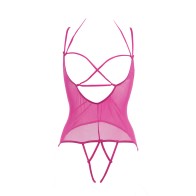 Allure Angelina Sheer Mesh Teddy Hot Pink