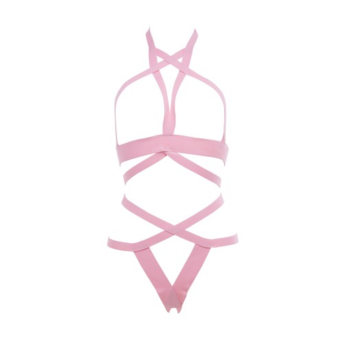 Kitten It's Complicated Open Elastic Strappy Bra & Open Back Panty Pink O/S