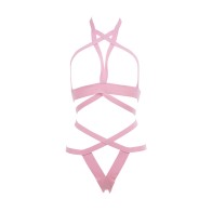 Kitten It's Complicated Open Elastic Strappy Bra & Open Back Panty Pink O/S