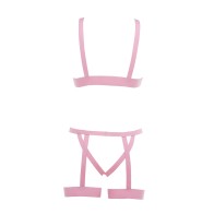 Conjunto Bra Strappy de Copas Abiertas Kitten - Seducción Juguetona